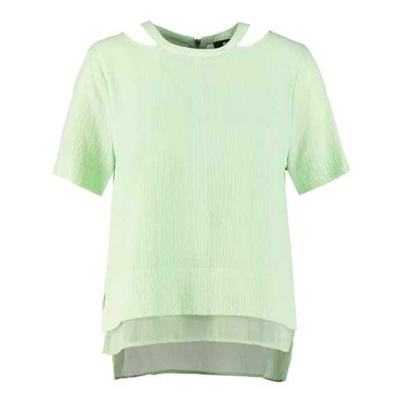 DKNY bubble crepe round band cutout crew neck chiffon blouse size XL - Picture 2 of 9